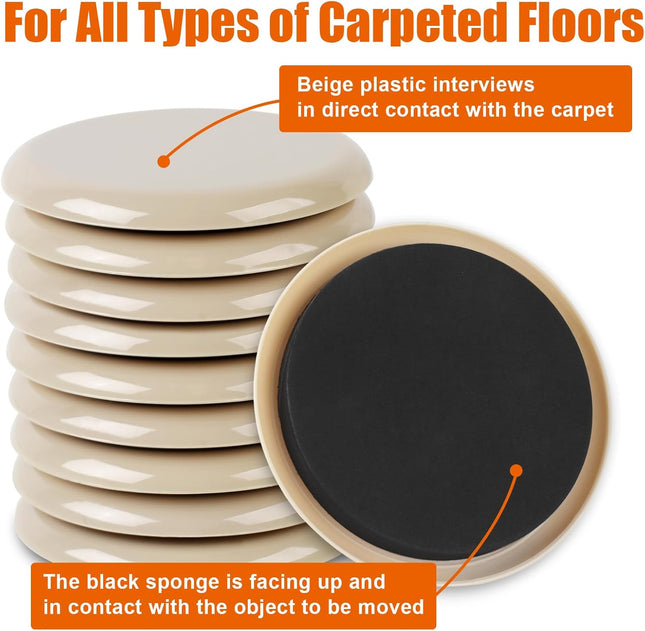 10 Pack Furniture Sliders 3.5" Heavy Duty