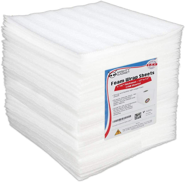 100 Pack Foam Wrap Sheets 12 x 12 Inch 1/16 Inch with Free Fragile Stickers