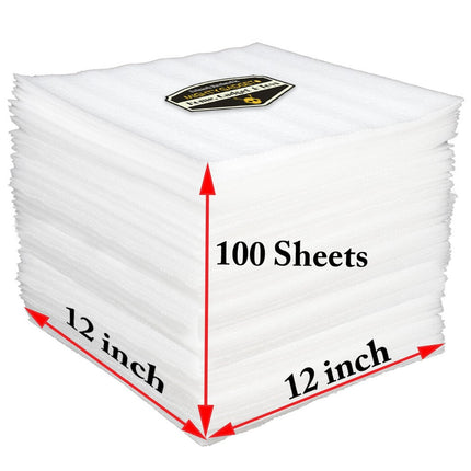 100 Pack Foam Wrap Sheets 12 x 12 Inch 1/16 Inch with Free Fragile Stickers
