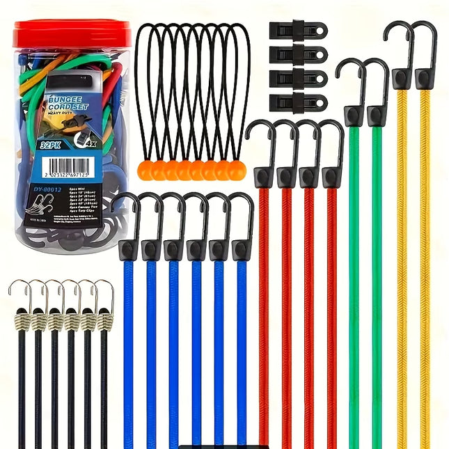 32 Piece Elastic Cord Set Heavy Duty Bungee Cords