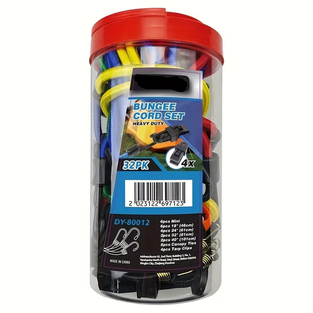 32 Piece Elastic Cord Set Heavy Duty Bungee Cords