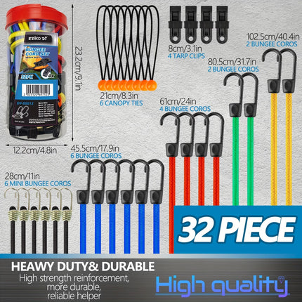 32 Piece Elastic Cord Set Heavy Duty Bungee Cords