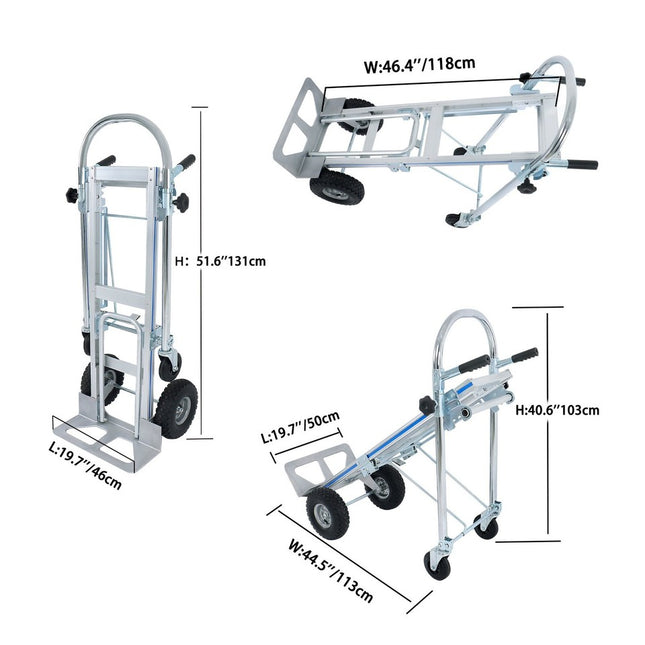 3-in-1 Convertible Aluminum Hand Truck, 1000 LB Capacity