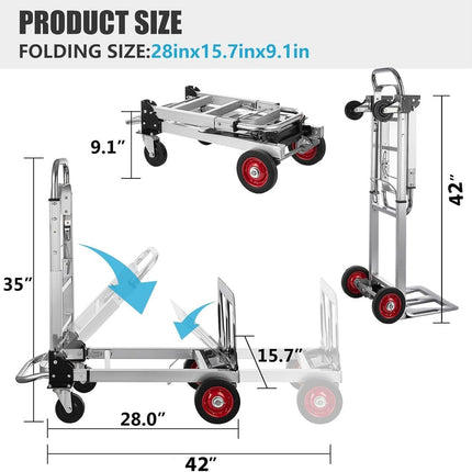 Aluminum 2-in-1 Folding Hand Truck Dolly, 450 LB Capacity