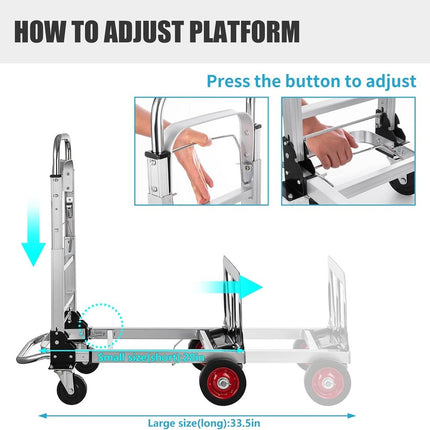 Aluminum 2-in-1 Folding Hand Truck Dolly, 450 LB Capacity