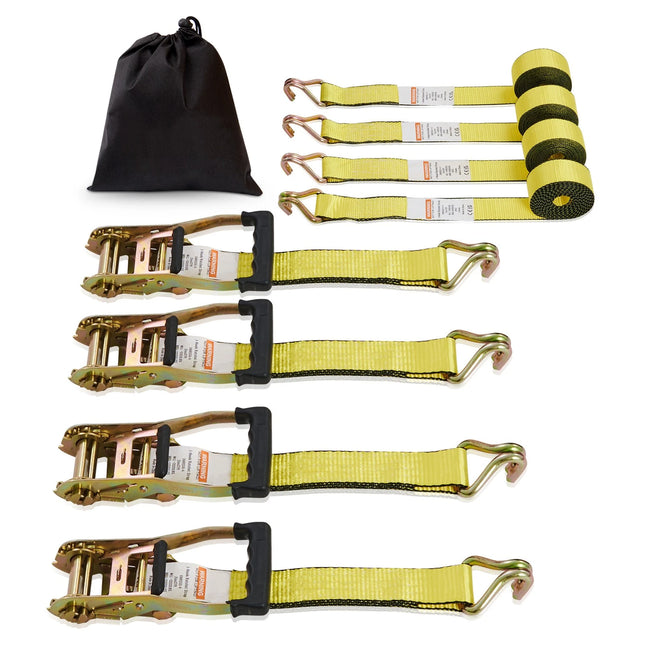 Ratchet Tie Down Straps 2" x 15' 5000 LB — 4-Pack Heavy Duty Cargo Straps with Double J Hook