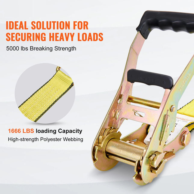 Ratchet Tie Down Straps 2" x 15' 5000 LB — 4-Pack Heavy Duty Cargo Straps with Double J Hook