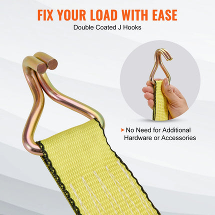 Ratchet Tie Down Straps 2" x 15' 5000 LB — 4-Pack Heavy Duty Cargo Straps with Double J Hook