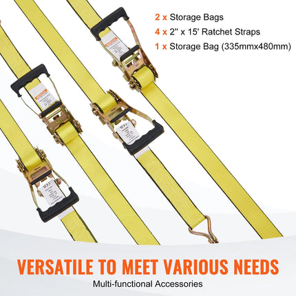 Ratchet Tie Down Straps 2" x 15' 5000 LB — 4-Pack Heavy Duty Cargo Straps with Double J Hook