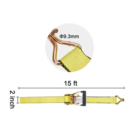 Ratchet Tie Down Straps 2" x 15' 5000 LB — 4-Pack Heavy Duty Cargo Straps with Double J Hook