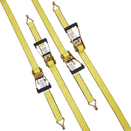 Ratchet Tie Down Straps 2" x 15' 5000 LB — 4-Pack Heavy Duty Cargo Straps with Double J Hook