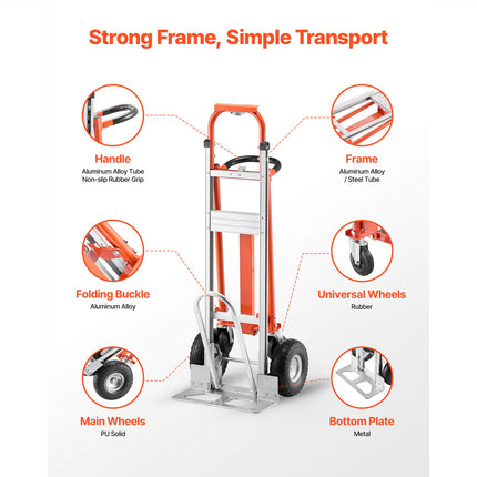 4-in-1 Aluminum Convertible Hand Truck, 1000 LB Capacity