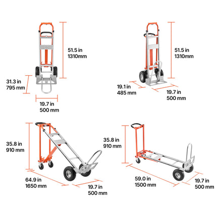 4-in-1 Aluminum Convertible Hand Truck, 1000 LB Capacity