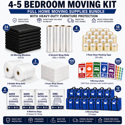 4-5 Bedroom Moving Kit – Full Home Moving Supplies Bundle with Heavy-Duty Furniture Protection