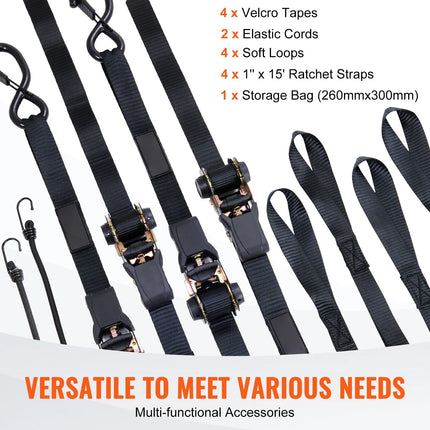 Ratchet Tie Down Straps 1" x 15' 2200 LB — 4-Pack