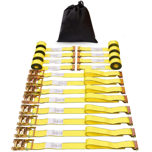 Ratchet Tie Down Straps 2" x 15' 5208 LB — 8-Pack Heavy Duty Cargo Straps E-Track Hook