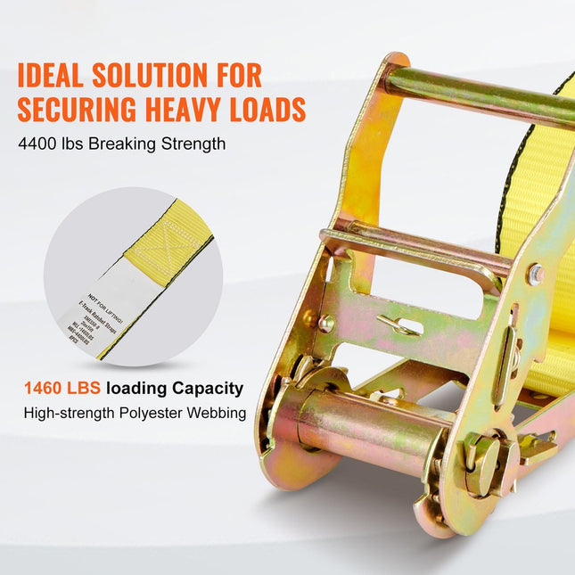 Ratchet Tie Down Straps 2" x 15' 5208 LB — 8-Pack Heavy Duty Cargo Straps E-Track Hook
