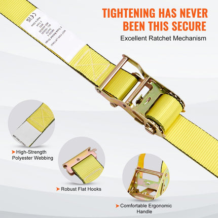 Ratchet Tie Down Straps 2" x 15' 5208 LB — 8-Pack Heavy Duty Cargo Straps E-Track Hook
