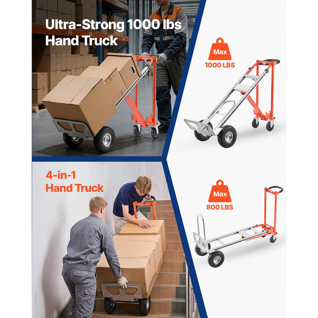 4-in-1 Aluminum Convertible Hand Truck, 1000 LB Capacity