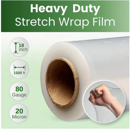 Stretch Wrap 18" x 1500 FT 80 Gauge – Clear Hand Film